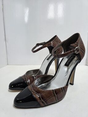 White House Black Market Black And Brown Croc Ankle Strap Heels